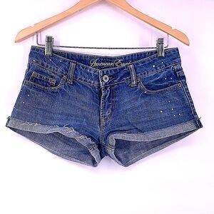 AE shortie jean shorts size 4 splatter paint